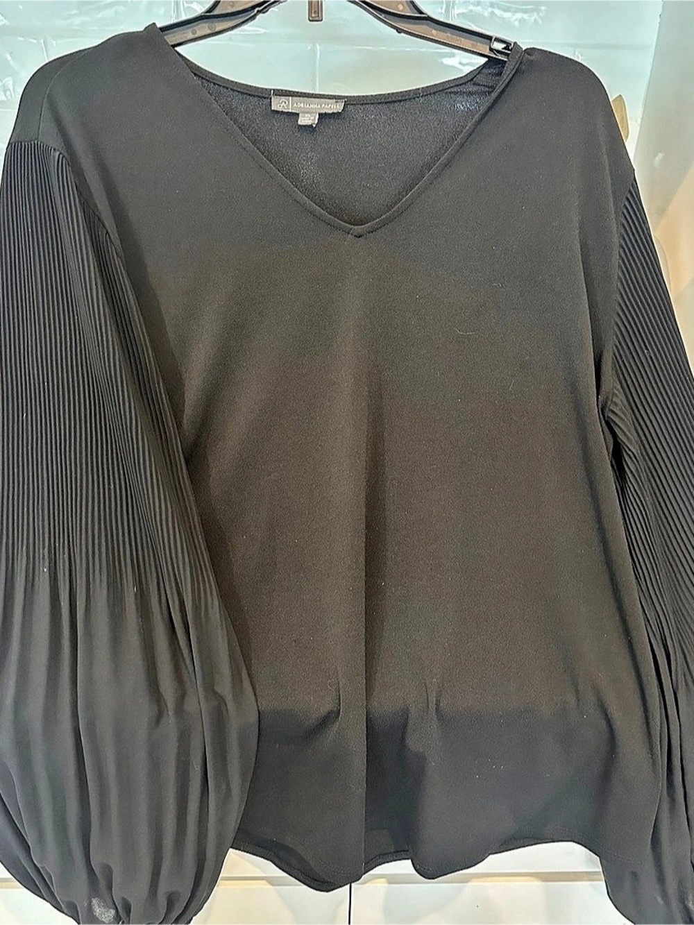 Adrianna Papell Black Pleated Balloon Sleeve Blouse Size XL
